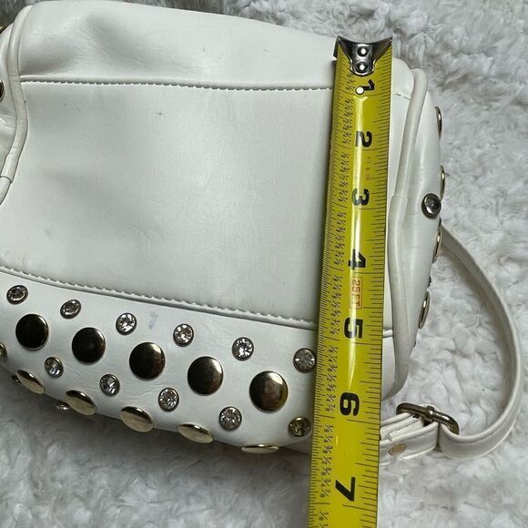 Off white small barrel Satchel/crossbody bag rose gold studs & jewels accents